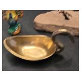Glass Bird Figurine, Peacock Figurine, Brass Swan Dish, and Metal Bird Sculpture