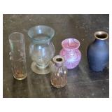 Small Glass and Ceramic Vase Collection including Frosted and Swirled Designs