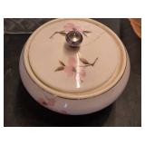 Vintage Glassware and Ceramic Items Lot including Glass Jar, Floral Ceramic Dish, and Glass Plates