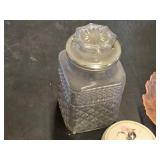 Vintage Glassware and Ceramic Items Lot including Glass Jar, Floral Ceramic Dish, and Glass Plates