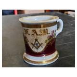 Masonic Ceramic Mug with Gold Trim and Floral Design