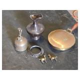 Brass and Bronze Decorative Items including Vintage Sprayer, Engraved Pan, and Figurines