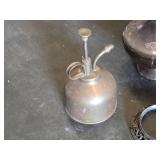 Brass and Bronze Decorative Items including Vintage Sprayer, Engraved Pan, and Figurines