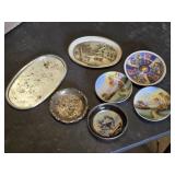 Hand-Painted Decorative Plates and Trays Assortment including Currier & Ives Winter Scene and Japanese Plates