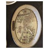 Hand-Painted Decorative Plates and Trays Assortment including Currier & Ives Winter Scene and Japanese Plates