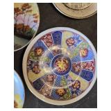 Hand-Painted Decorative Plates and Trays Assortment including Currier & Ives Winter Scene and Japanese Plates