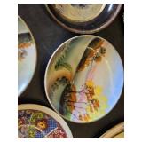 Hand-Painted Decorative Plates and Trays Assortment including Currier & Ives Winter Scene and Japanese Plates