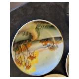 Hand-Painted Decorative Plates and Trays Assortment including Currier & Ives Winter Scene and Japanese Plates