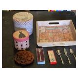 Decorative Paris Box, Map Tray, and Collectible Spoons Set