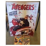 Avengers and Captain America Comic Books and Canvas Poster (Damage can be seen on back)
