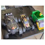 New Bright RC Monster Truck, RC Buggy, and Green Toy Garbage Truck - No Controllers