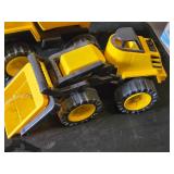 Toy Construction Vehicles Including Dump Truck, Front Loader, and Crane Truck