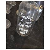 Wine Glasses Assortment including Large Novelty Glass, Bride Squad Glass, and More