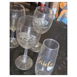 Wine Glasses Assortment including Large Novelty Glass, Bride Squad Glass, and More