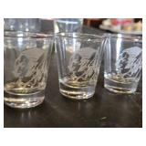 Set of Assorted Glassware Including Shot Glasses, Wine Glasses, and Novelty Glasses