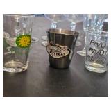 Set of Assorted Glassware Including Shot Glasses, Wine Glasses, and Novelty Glasses