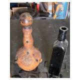 Collection of Vintage Bottles Including Erven Lucas Bols Stoneware, Leather-Wrapped Bottle, and Decorative Glass Decanter