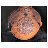 Collection of Vintage Bottles Including Erven Lucas Bols Stoneware, Leather-Wrapped Bottle, and Decorative Glass Decanter