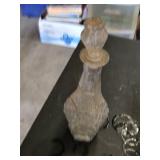Collection of Vintage Bottles Including Erven Lucas Bols Stoneware, Leather-Wrapped Bottle, and Decorative Glass Decanter