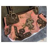 Pink and Brown Camouflage Purse with Cross Design