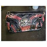 Pink and Black Skull Handbag and Wallet Set