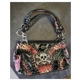 Pink and Black Skull Handbag and Wallet Set