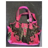 Pink Camouflage Handbag with Rhinestone Accents