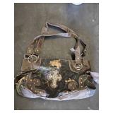 Brown Camo Print Handbag with Rhinestone Cross Design