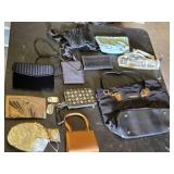 Lot of Various Handbags and Clutches including Magnolia Satin Pouch, Fashion Black Tote, and Floral Zip Pouch