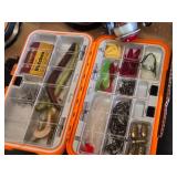 Fishing Gear Lot including Zebco OmniFlex, SpiderWire Stealth, and Ozark Trail Monofilament Lines, Reels, and Tackle Box