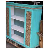 Decorative Blue and Leopard Print Cabinet with Tassels