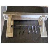 Rustic Wooden Wall Shelf with Metal Hooks