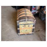Antique Steamer Trunk with Decorative Interior - Hinge Holder is Missing or Bad