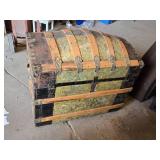 Antique Steamer Trunk with Decorative Interior - Hinge Holder is Missing or Bad
