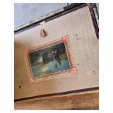 Antique Steamer Trunk with Decorative Interior - Hinge Holder is Missing or Bad