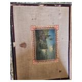 Antique Steamer Trunk with Decorative Interior - Hinge Holder is Missing or Bad
