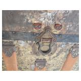 Antique Steamer Trunk with Decorative Interior - Hinge Holder is Missing or Bad