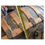 Antique Steamer Trunk with Decorative Interior - Hinge Holder is Missing or Bad