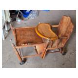 Antique Wooden High Chair with Tray and Wheels