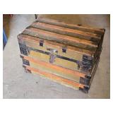 Antique Steamer Trunk with Wooden Slats and Metal Hardware