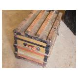 Antique Steamer Trunk with Wooden Slats and Metal Hardware