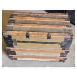 Antique Steamer Trunk with Wooden Slats and Metal Hardware