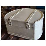 White Vintage Hat Box with Leather Straps and Handle