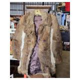 Vintage Fur Coat with Brown and White Patches - Back Length: 33", Chest: App. 32", Sleeve: 30" from back mid neck