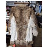 Vintage Fur Coat with Brown and White Patches - Back Length: 33", Chest: App. 32", Sleeve: 30" from back mid neck