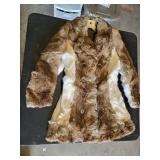 Vintage Fur Coat with Brown and White Patches - Back Length: 33", Chest: App. 32", Sleeve: 30" from back mid neck