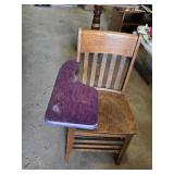 Antique Wooden School Desk Chair with Writing Arm