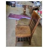Antique Wooden School Desk Chair with Writing Arm