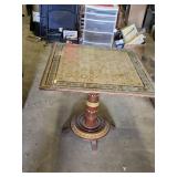 Square Inlaid Wood and Brass Pedestal Table 30" square