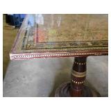 Square Inlaid Wood and Brass Pedestal Table 30" square